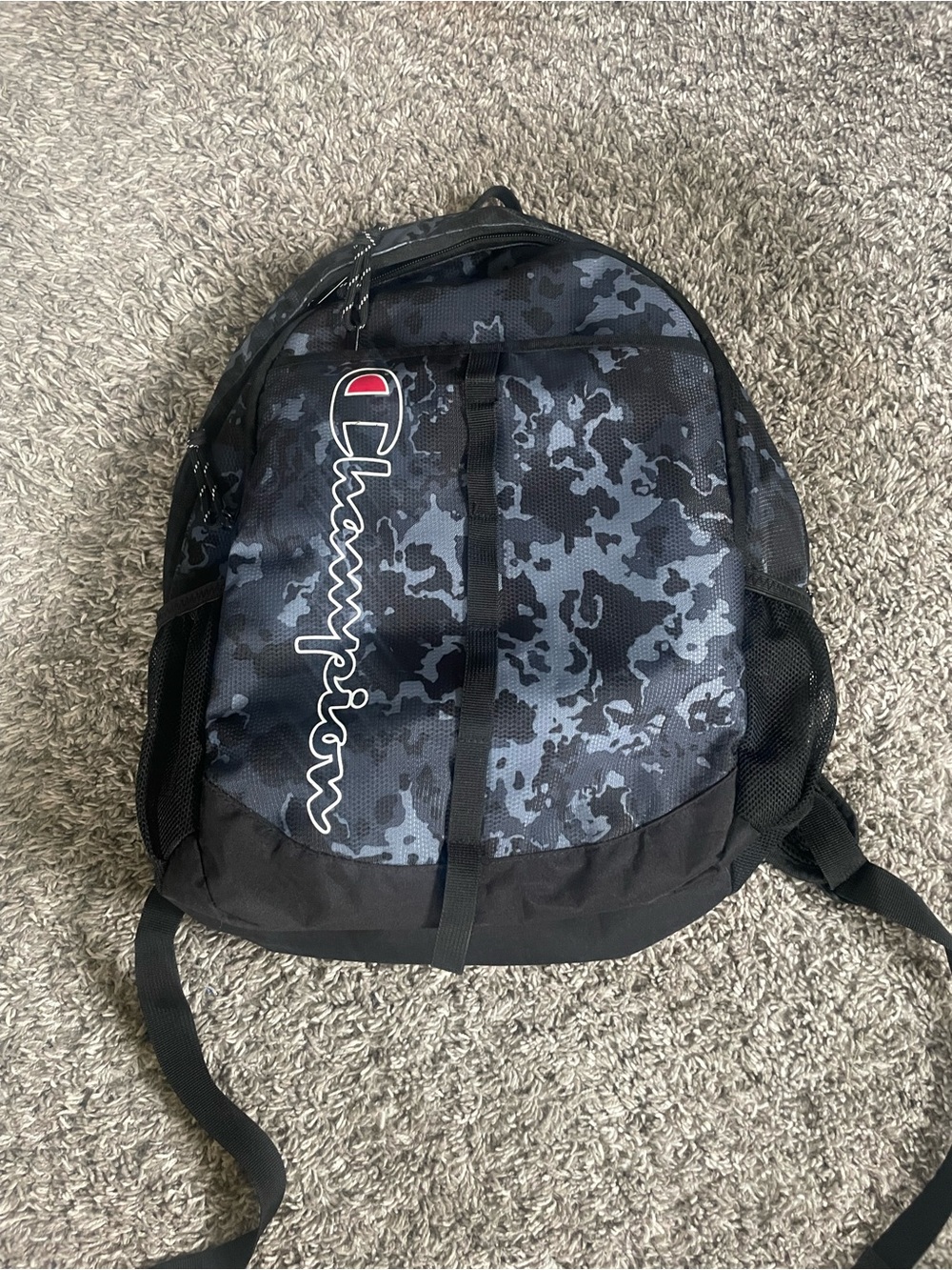 Champion Black & Gray Camo Backpack with Vertical Logo
